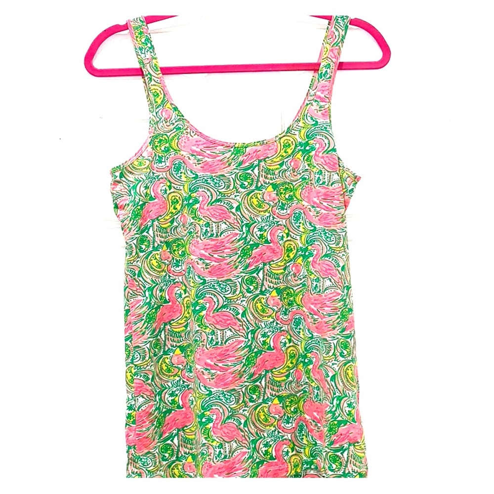 Lilly Pulitzer Pink & Green Flamingo Print Tank Top